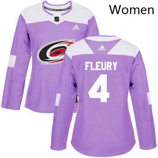 Womens Adidas Carolina Hurricanes 4 Haydn Fleury Authentic Purple Fights Cancer Practice NHL Jersey